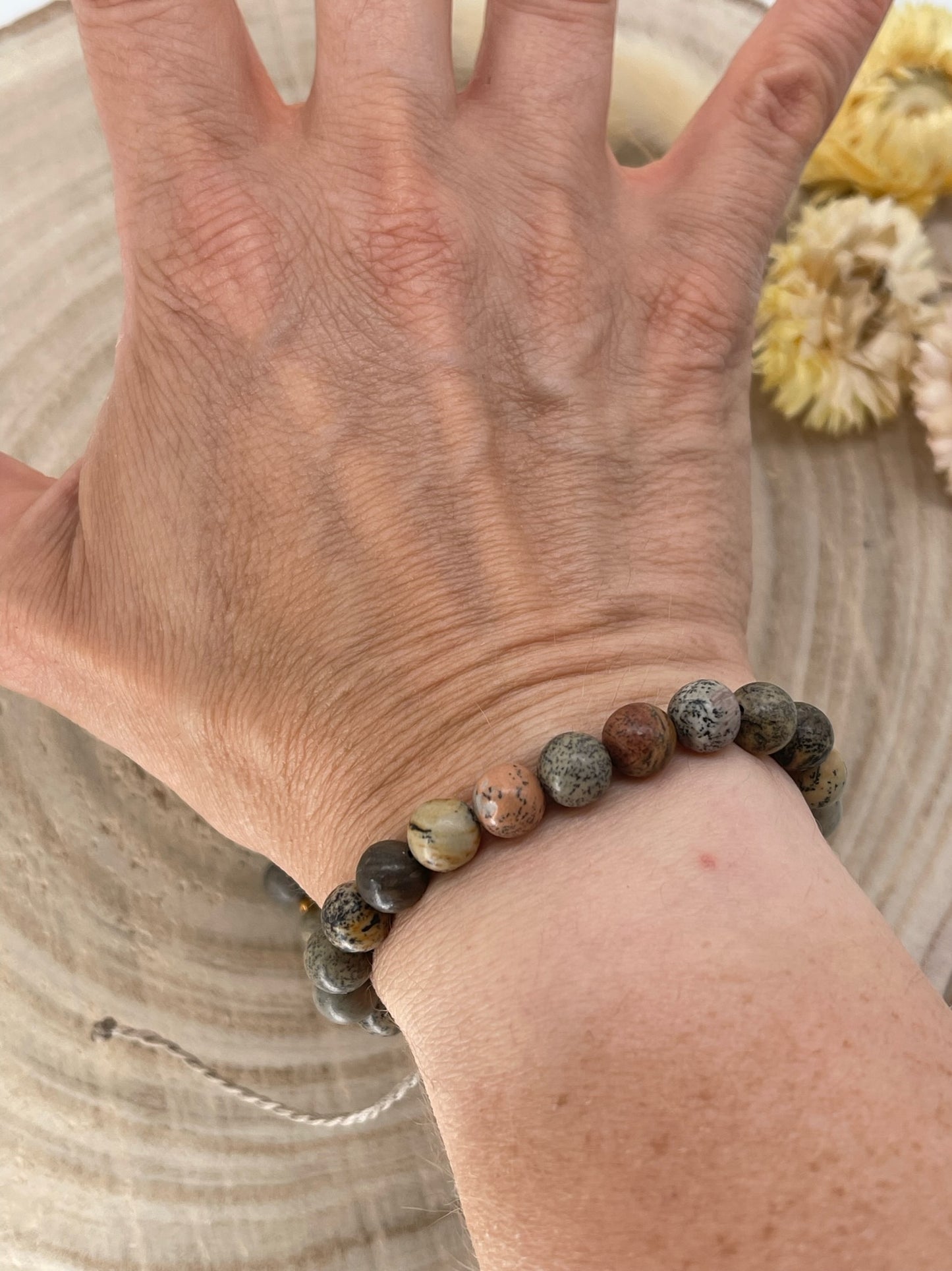 Halbedelstein Freundschaftsarmband Makramee Schmuck Jaspis Kaffeebohnen