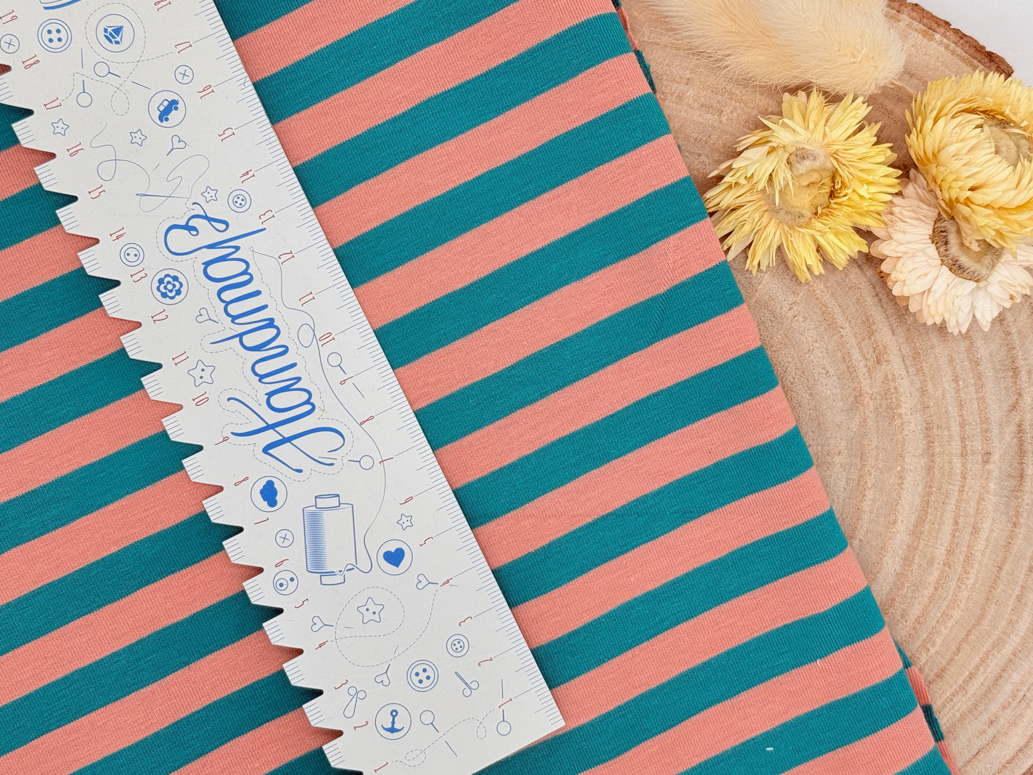 Jersey Reststück Streifen blau altrosa