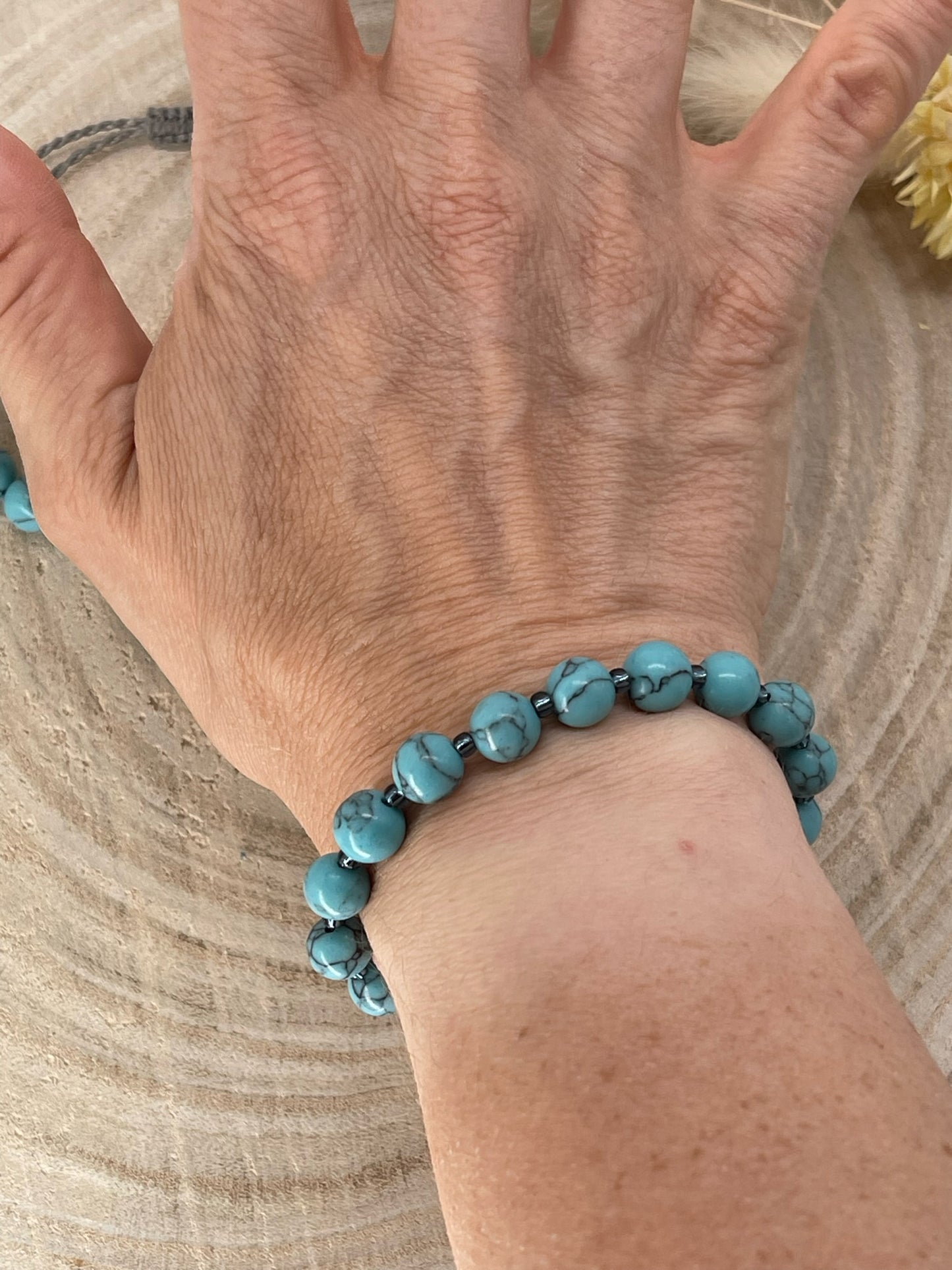 Halbedelstein Freundschaftsarmband Makramee Schmuck Calcit (Türkisimitat)