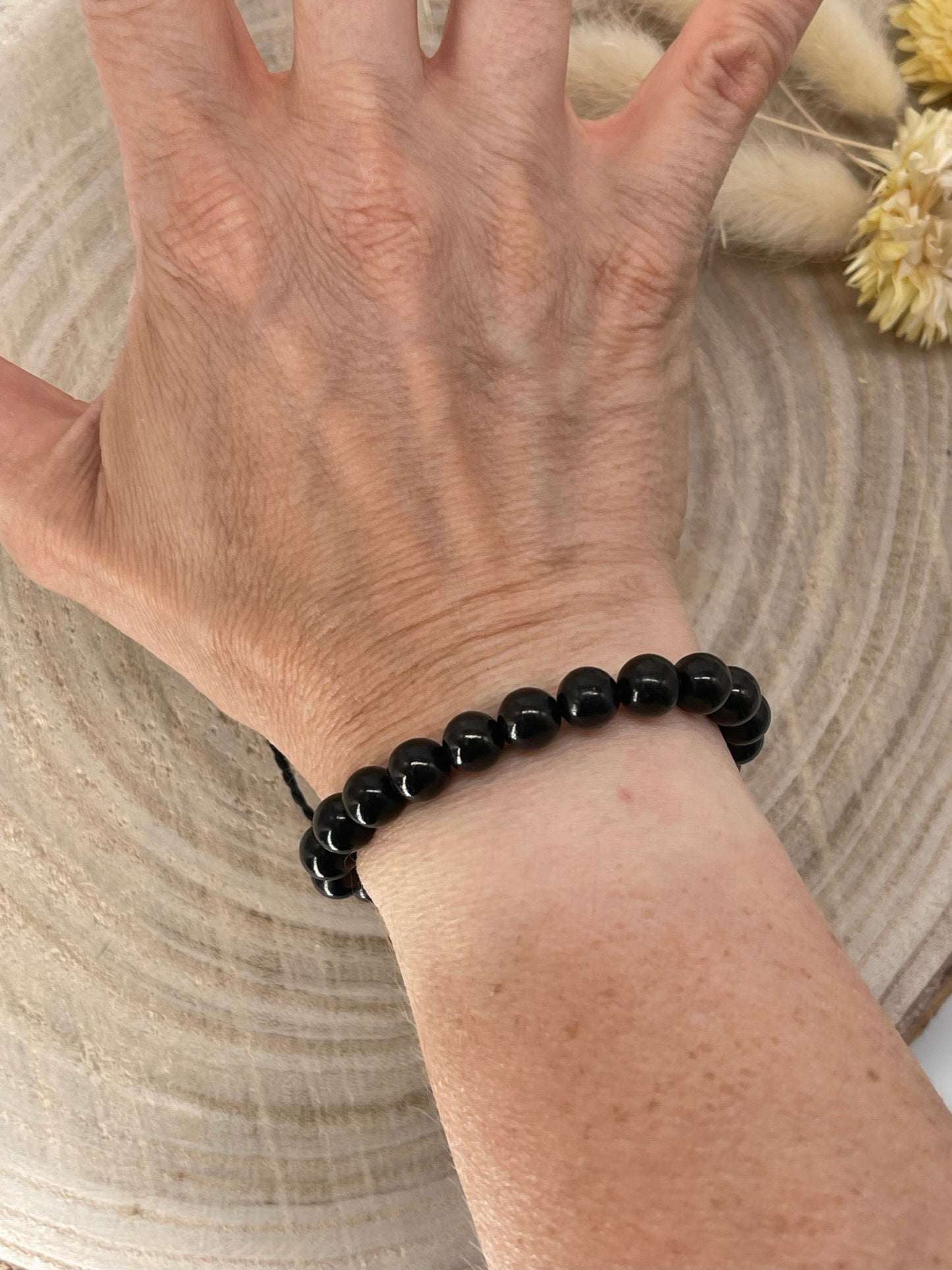 Halbedelstein Freundschaftsarmband Makramee Schmuck Bernstein schwarz