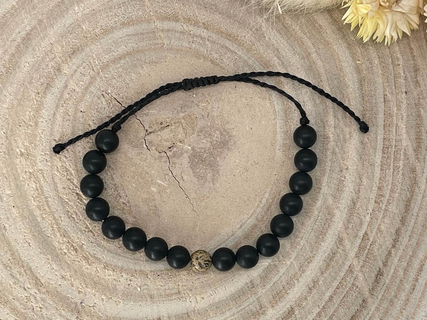 Halbedelstein Freundschaftsarmband Makramee Schmuck Onyx & Jaspis