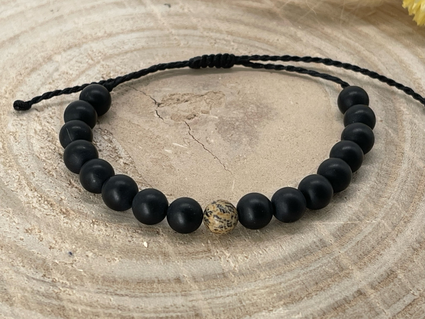 Halbedelstein Freundschaftsarmband Makramee Schmuck Onyx & Jaspis