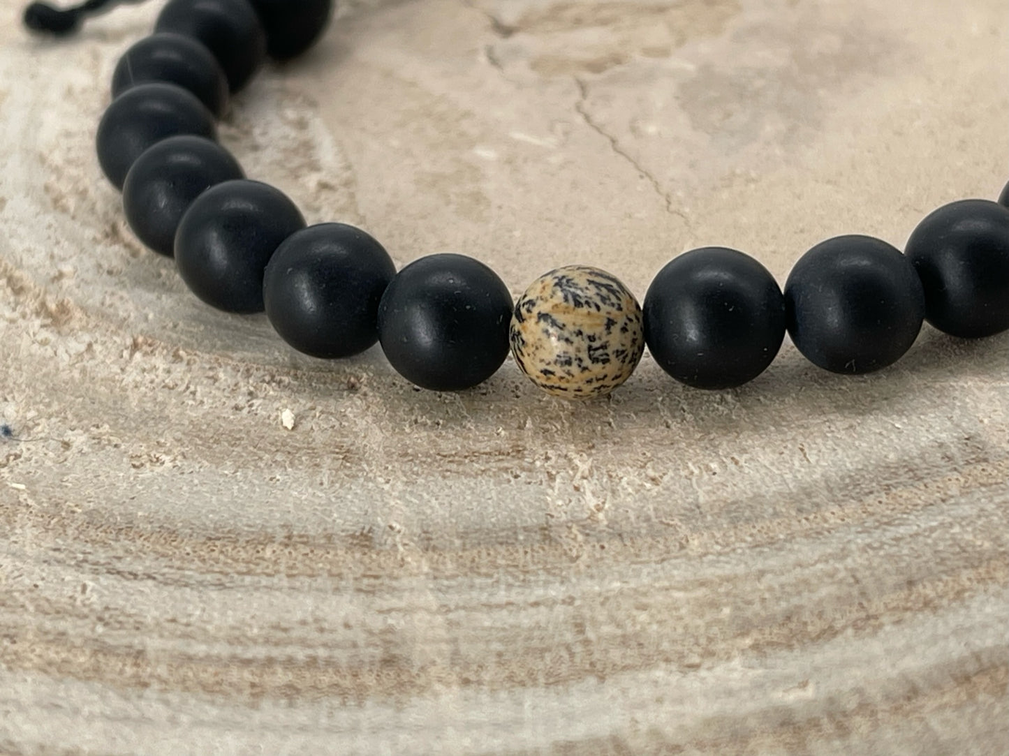 Halbedelstein Freundschaftsarmband Makramee Schmuck Onyx & Jaspis