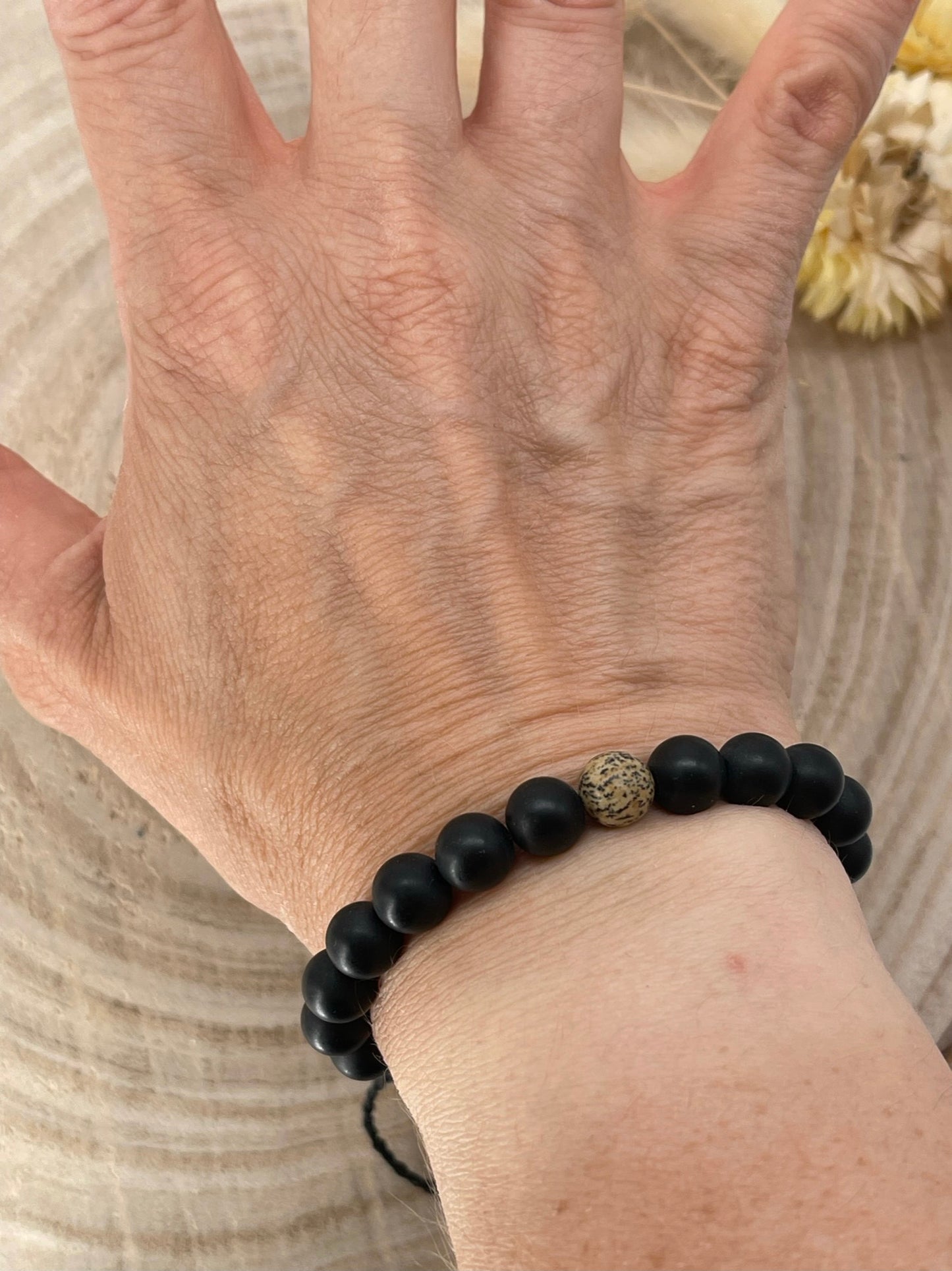 Halbedelstein Freundschaftsarmband Makramee Schmuck Onyx & Jaspis