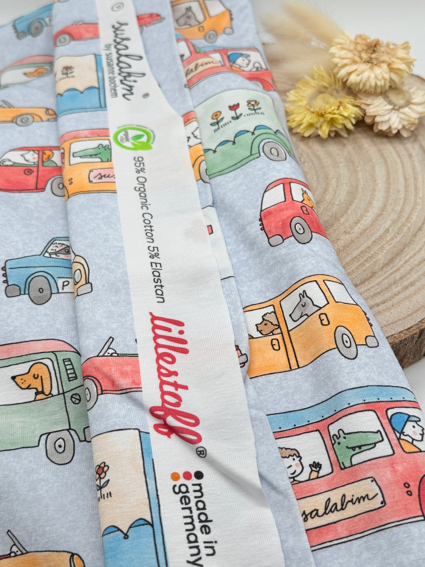 Jersey Reststück Auto und Busse (Lillestoff) blau