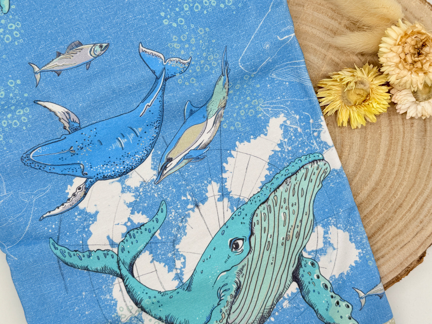 Jersey Reststück Wale (Lillestoff) blau