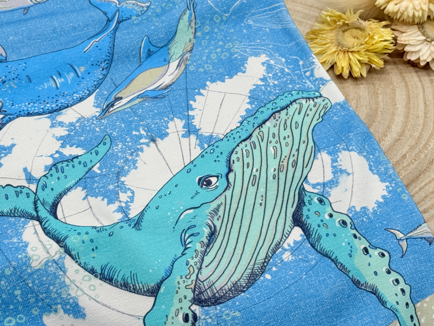 Jersey Reststück Wale (Lillestoff) blau