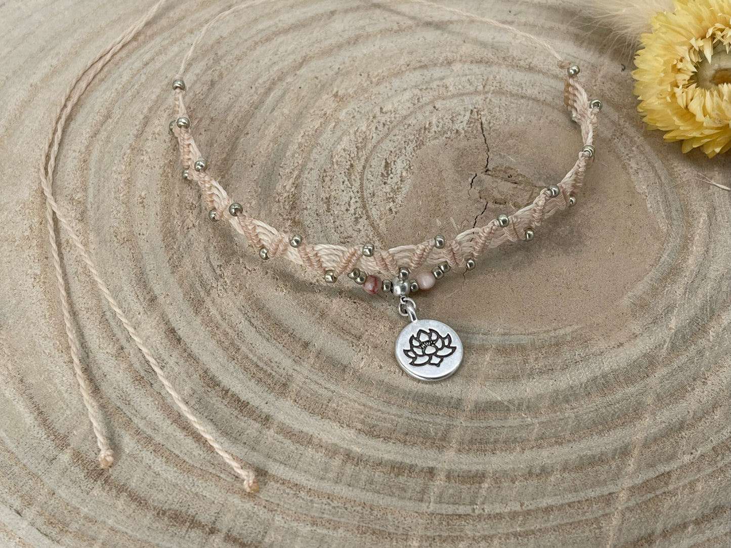 Makramee Schmuck Choker Halskette Lotus silberfarben