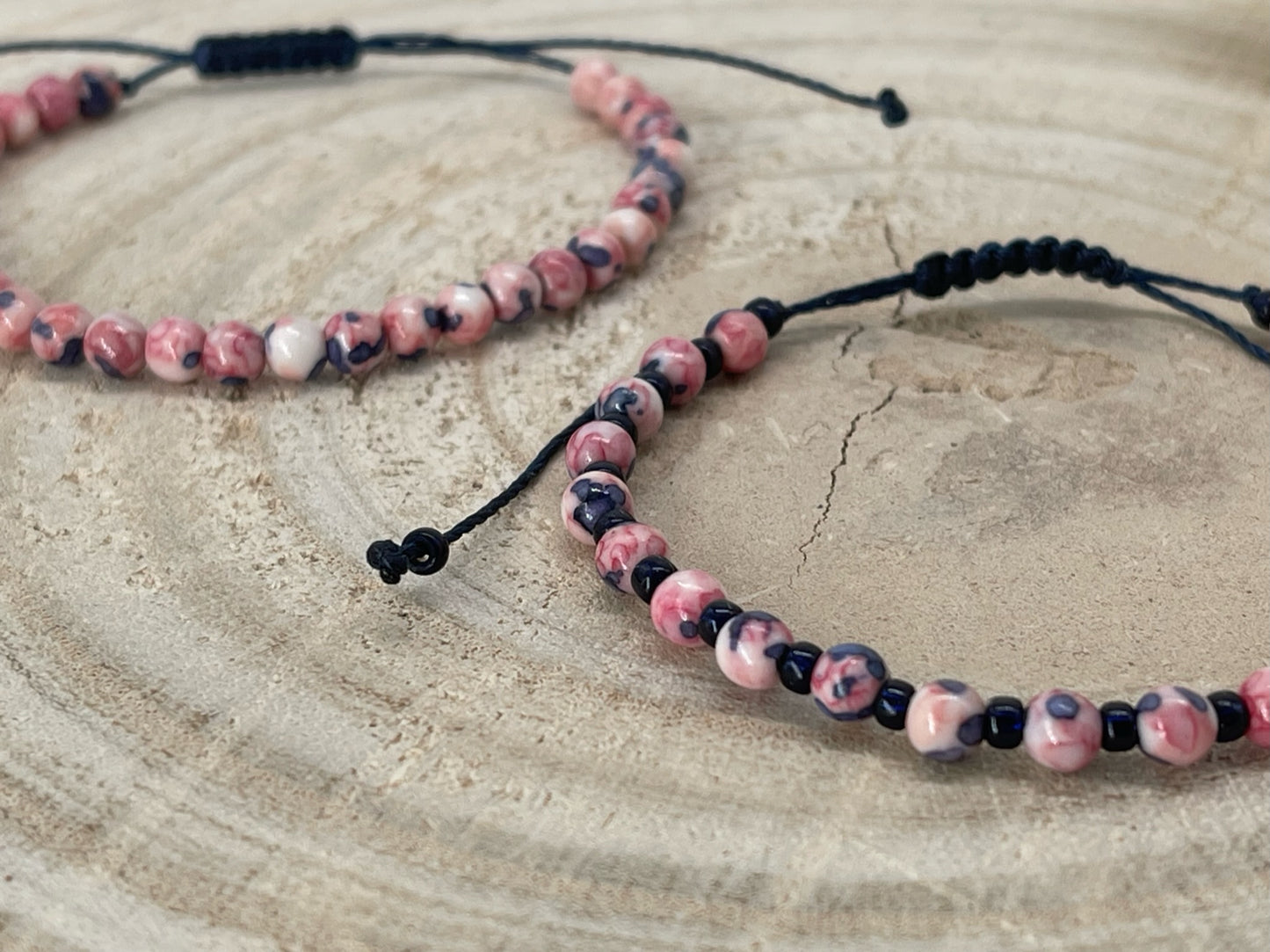 Halbedelstein Freundschaftsarmband Makramee Schmuck Naturstein rosa-blau
