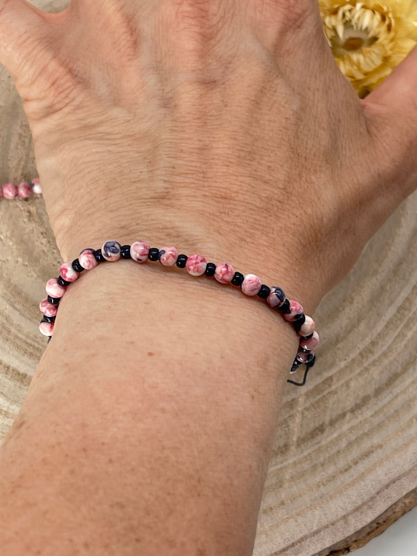 Halbedelstein Freundschaftsarmband Makramee Schmuck Naturstein rosa-blau