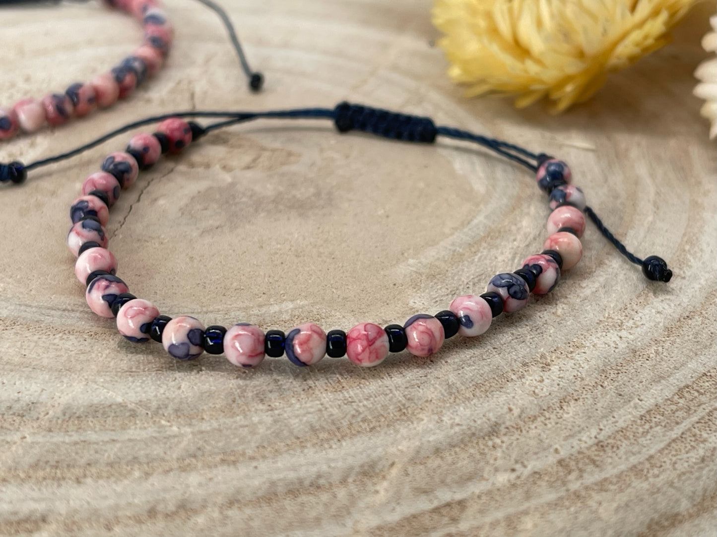 Halbedelstein Freundschaftsarmband Makramee Schmuck Naturstein rosa-blau