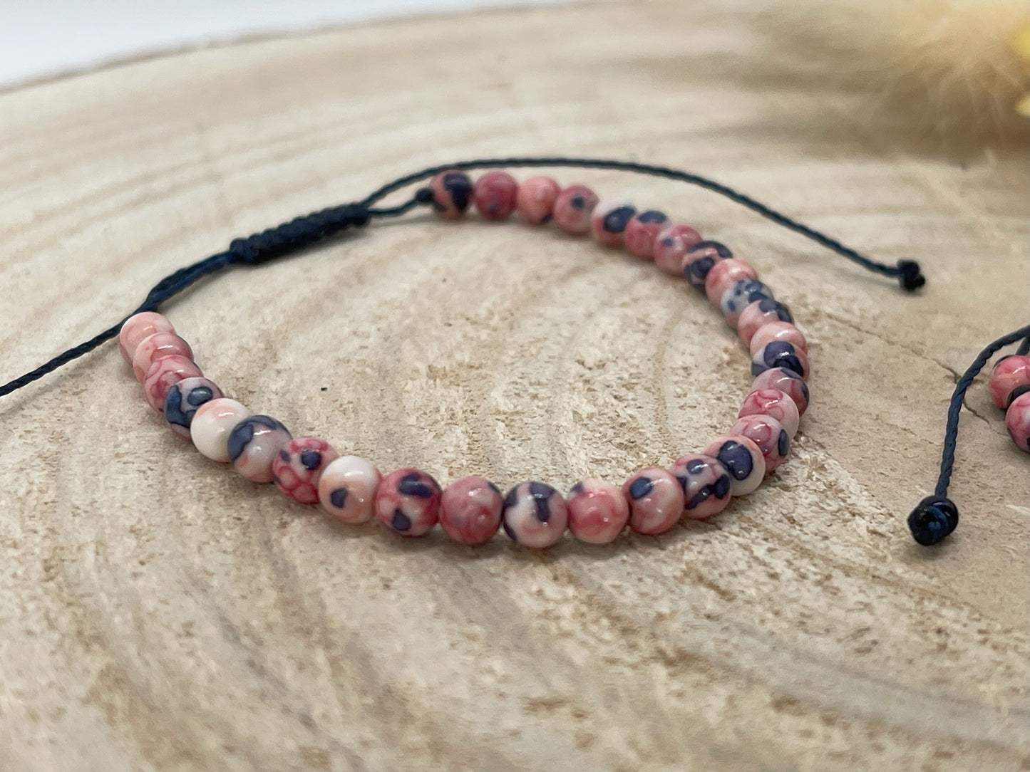 Halbedelstein Freundschaftsarmband Makramee Schmuck Naturstein rosa-blau