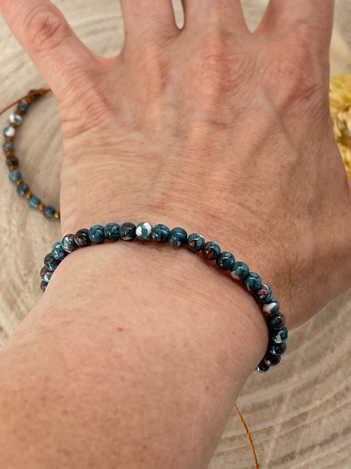 Halbedelstein Freundschaftsarmband Makramee Schmuck Naturstein blau-braun