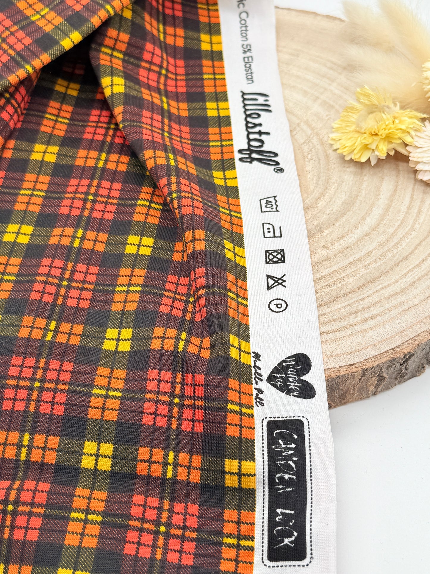 Jersey Reststück Karo (Lillestoff) gelb orange