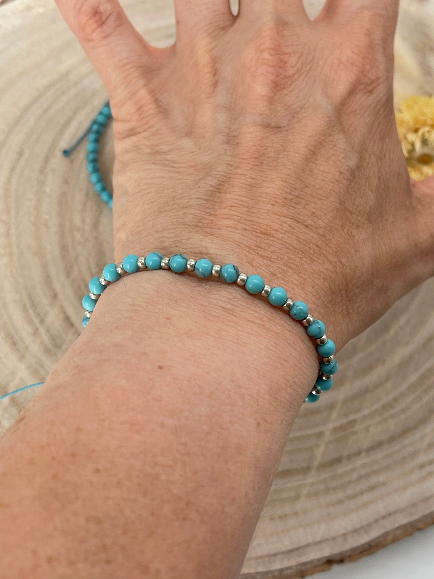 Halbedelstein Freundschaftsarmband Makramee Schmuck Calcit (Türkisimitat)