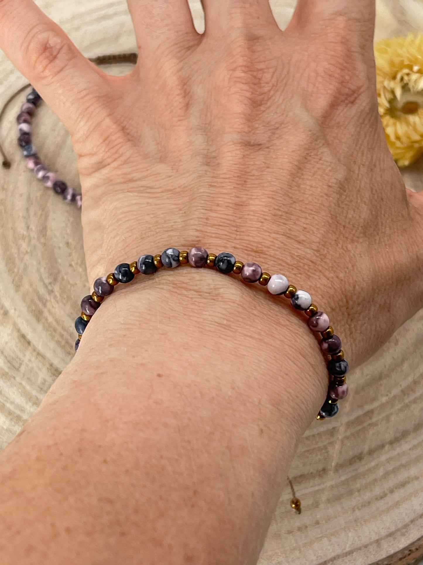 Halbedelstein Freundschaftsarmband Makramee Schmuck Naturstein blau-lila