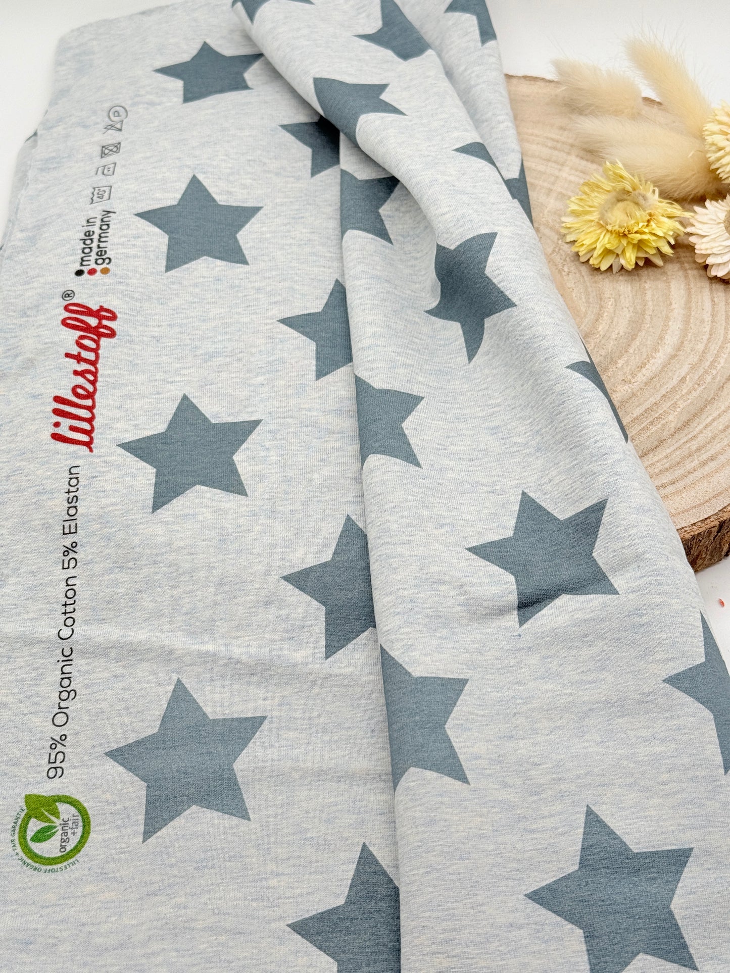 Jersey Reststück Sterne (Lillestoff) blau-grau