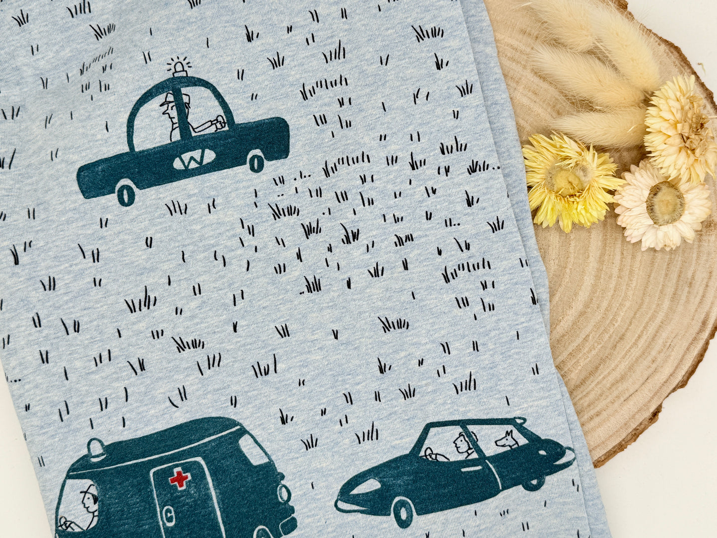 Jersey Reststück Autos (Lillestoff) grau blau