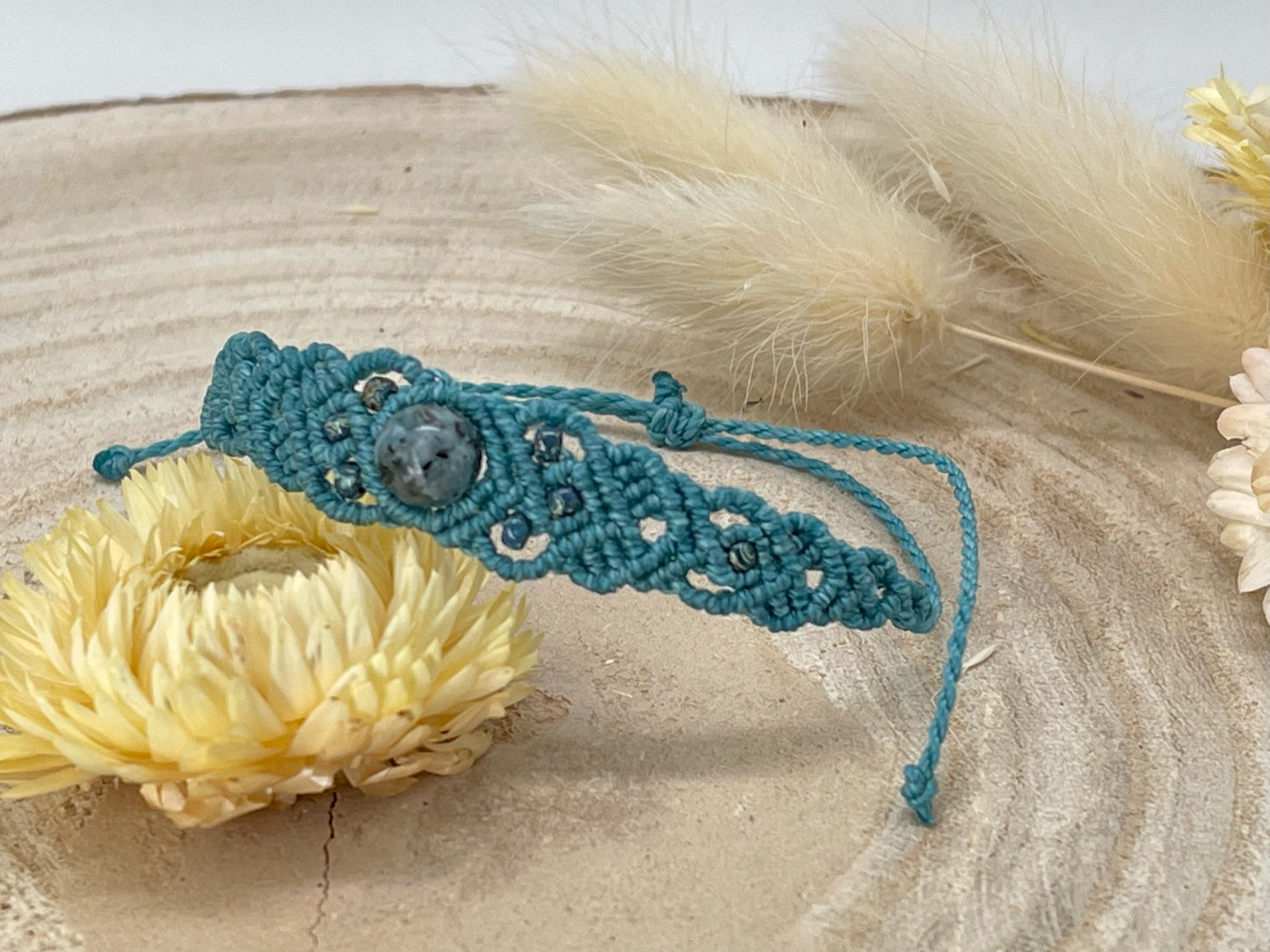 Jaspis Halbedelstein Freundschaftsarmband Makramee Schmuck türkis/blau