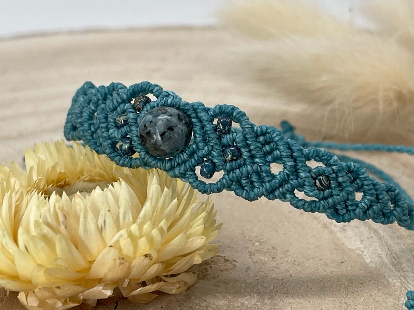 Jaspis Halbedelstein Freundschaftsarmband Makramee Schmuck türkis/blau