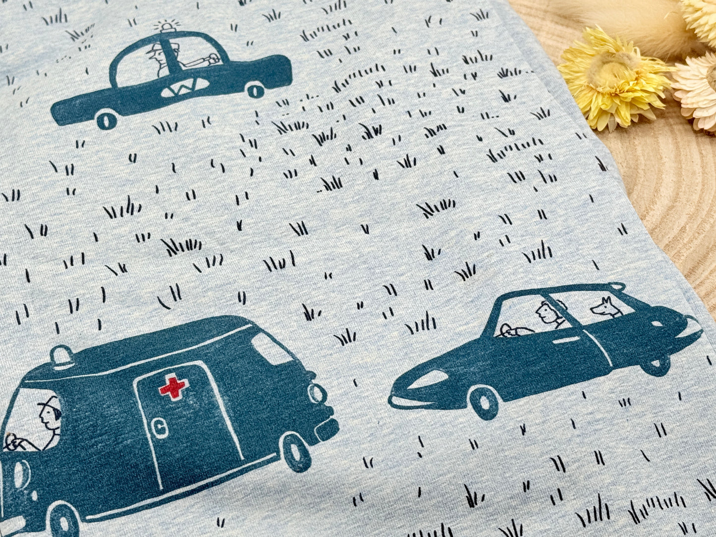 Jersey Reststück Autos (Lillestoff) grau blau