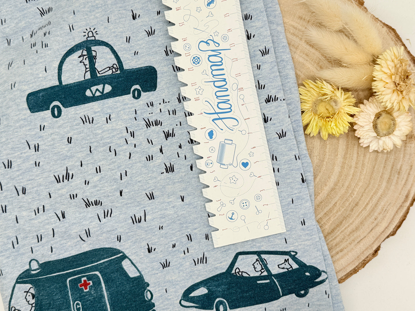 Jersey Reststück Autos (Lillestoff) grau blau