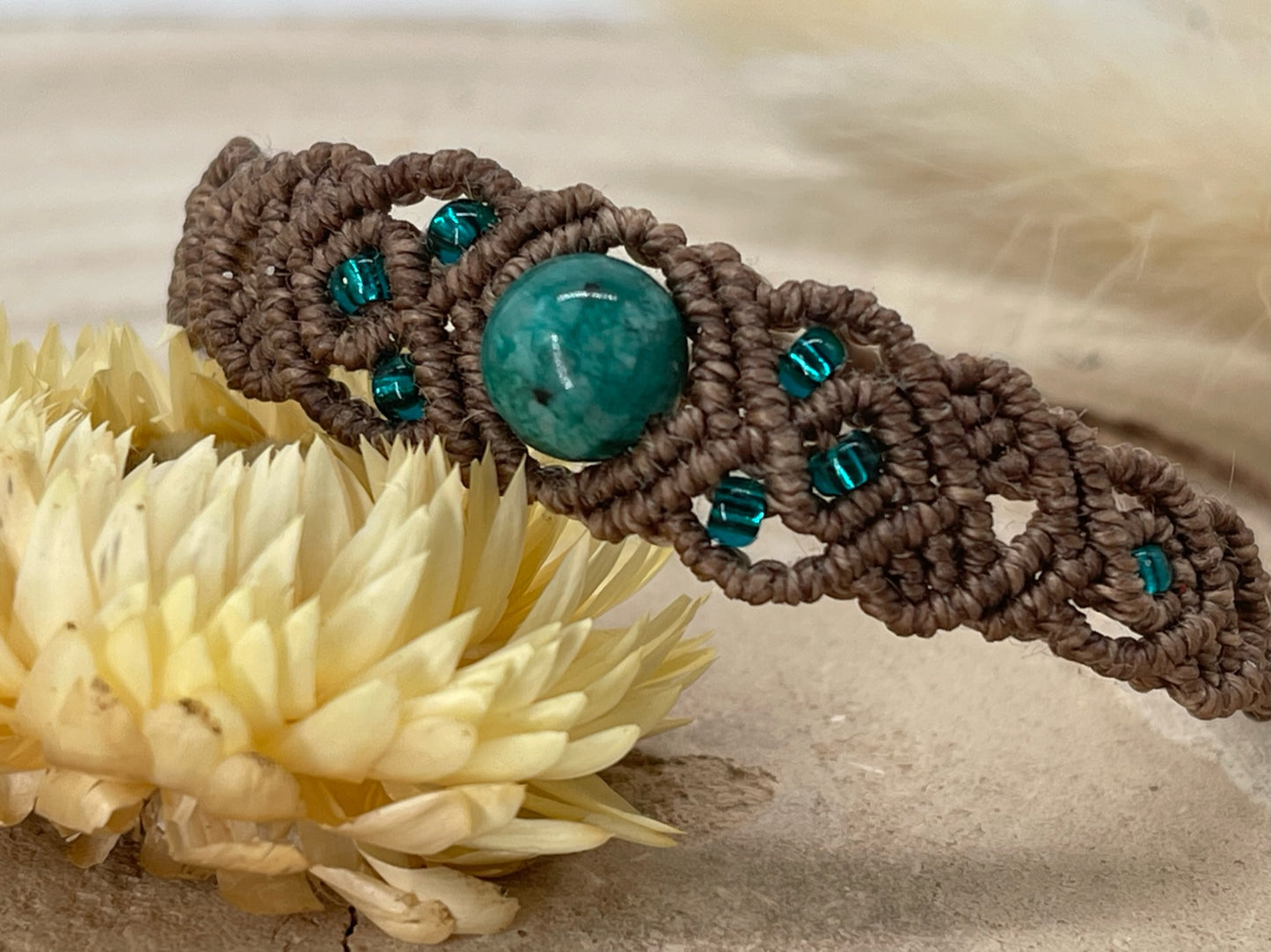 Granit Halbedelstein Freundschaftsarmband Makramee Schmuck braun/Türkis