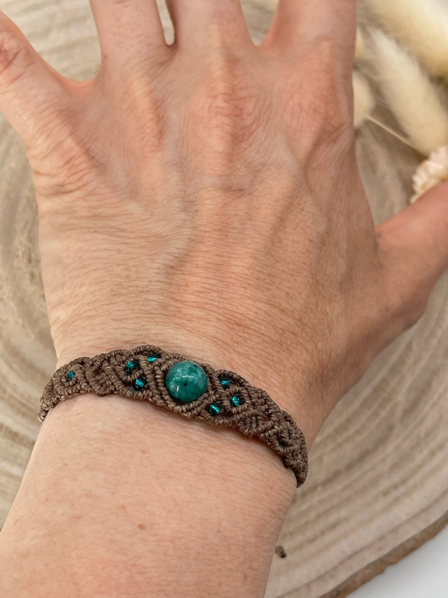 Granit Halbedelstein Freundschaftsarmband Makramee Schmuck braun/Türkis