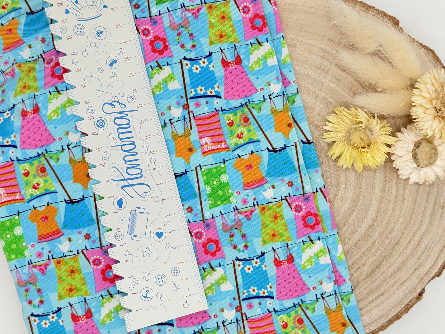 Jersey Reststück Wäscheleine blau