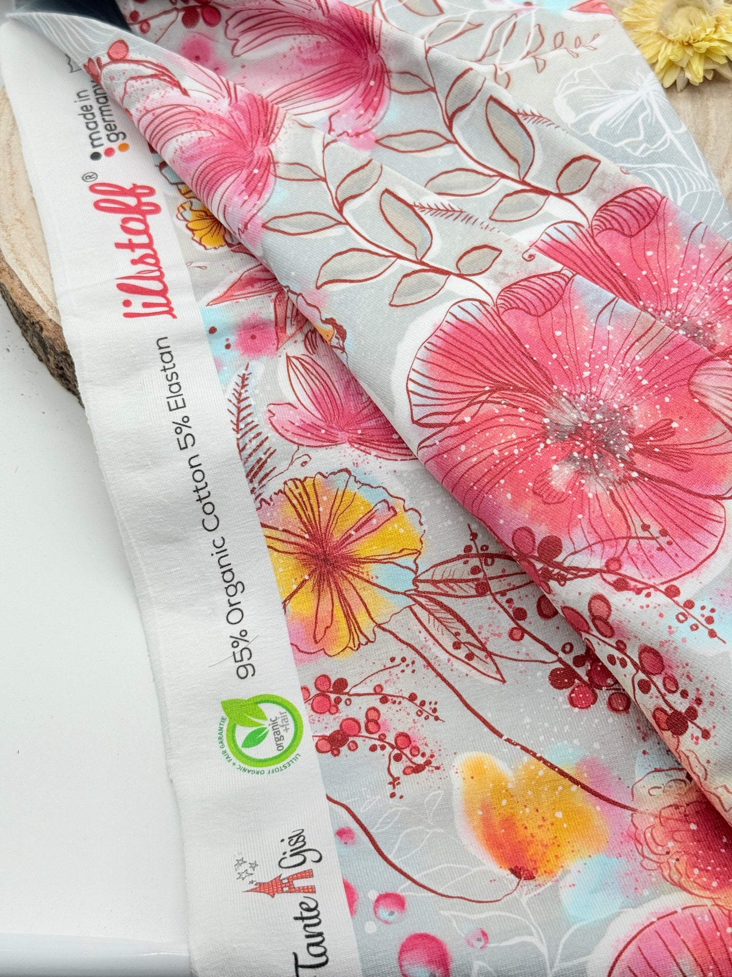 Jersey Reststück Blumen (Lillestoff) grau