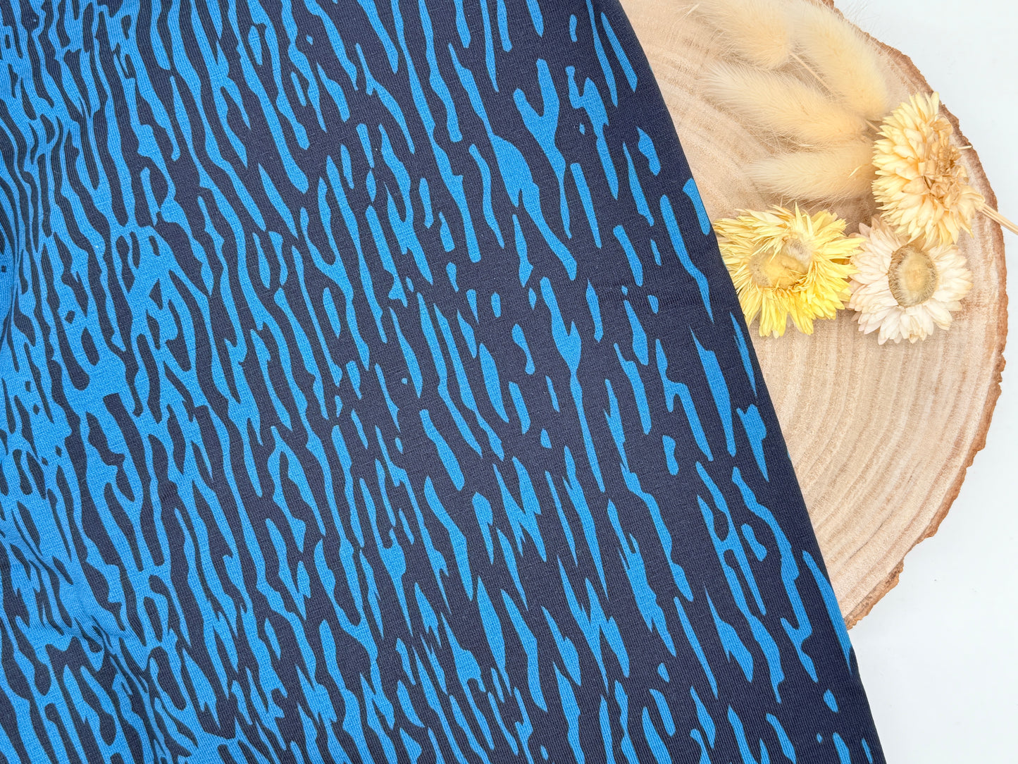 Jersey Reststück Muster (Swafing) blau schwarz querverlauf