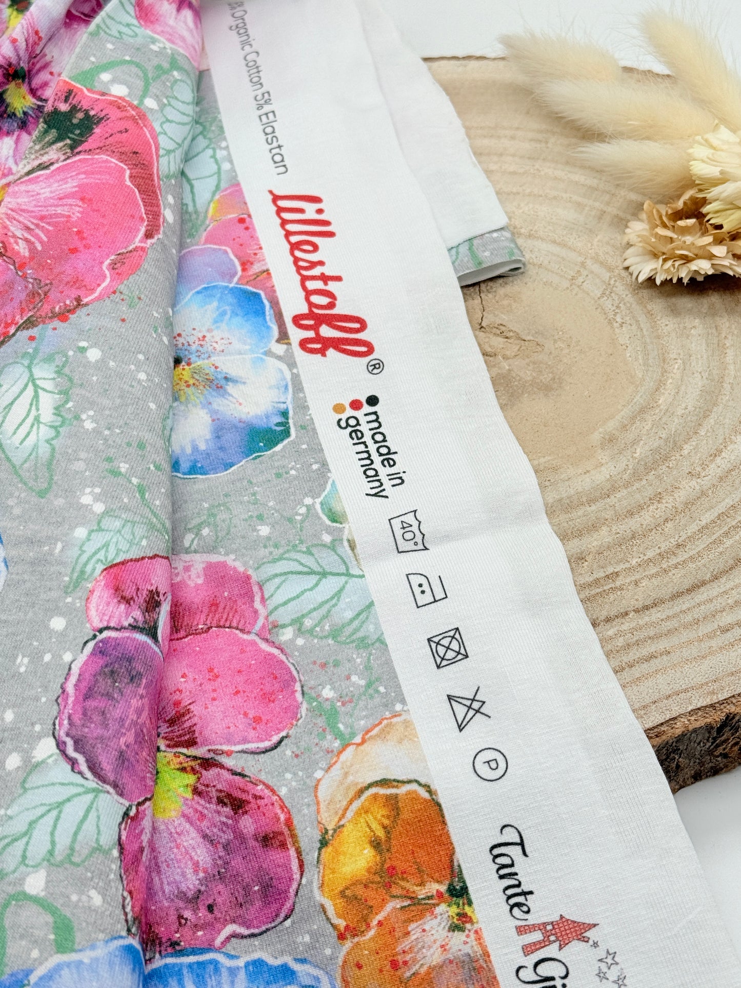 Jersey Reststück Blumen (Lillestoff) grau