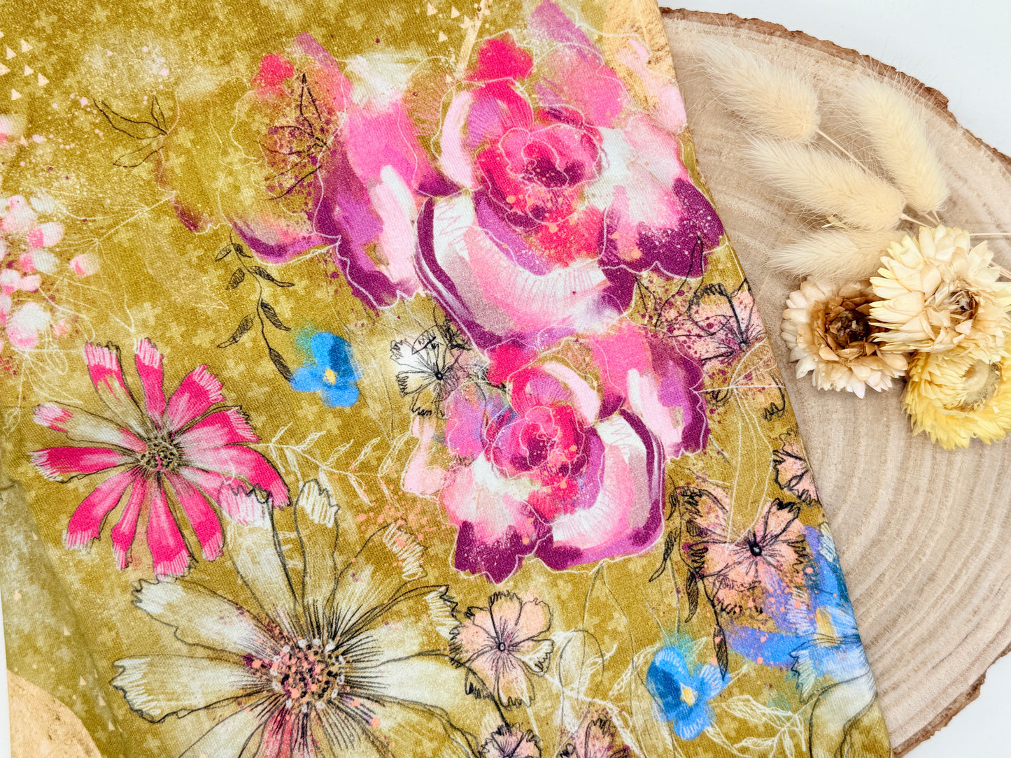 Jersey Reststück Blumen (Lillestoff) braun