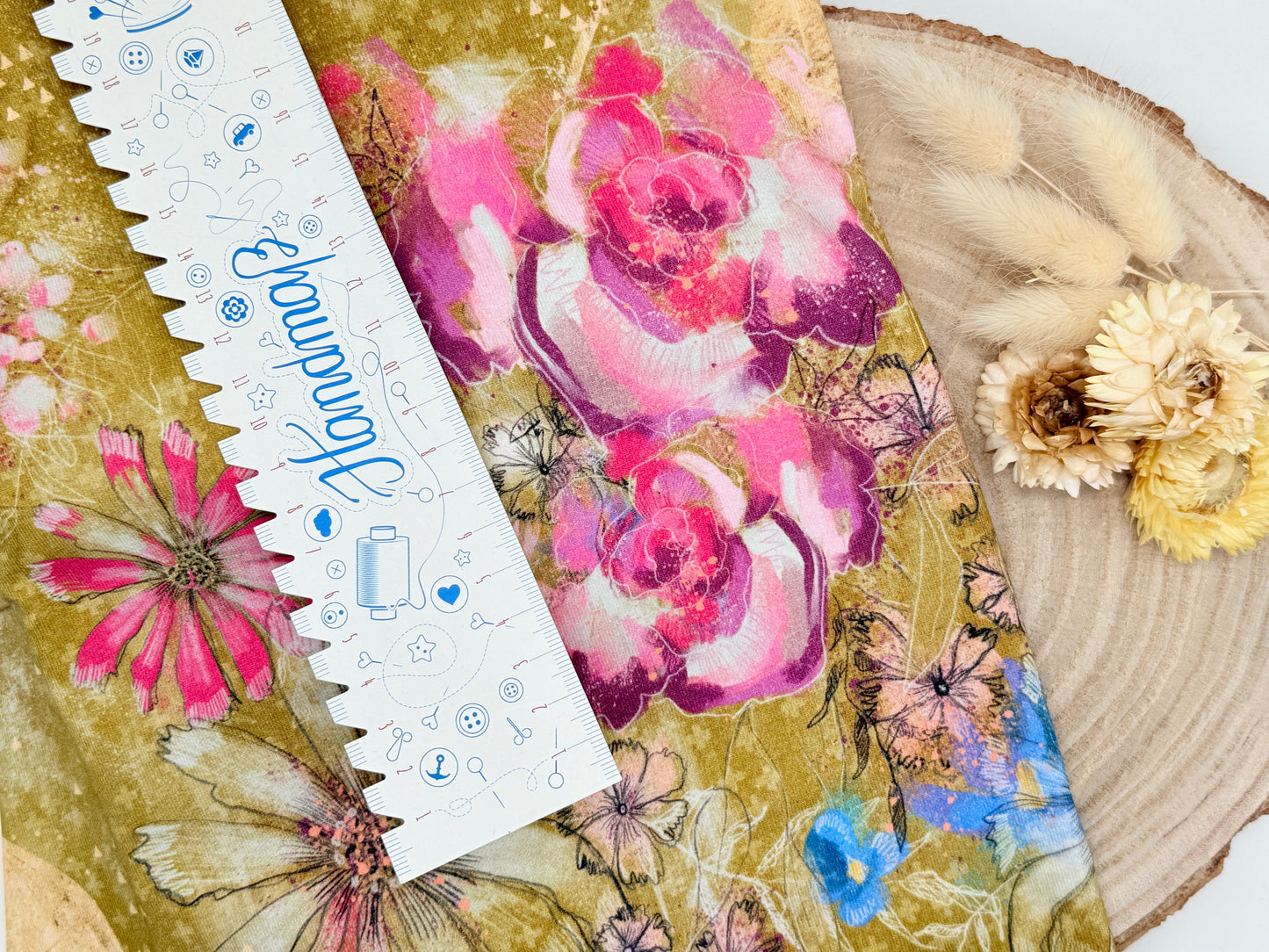 Jersey Reststück Blumen (Lillestoff) braun