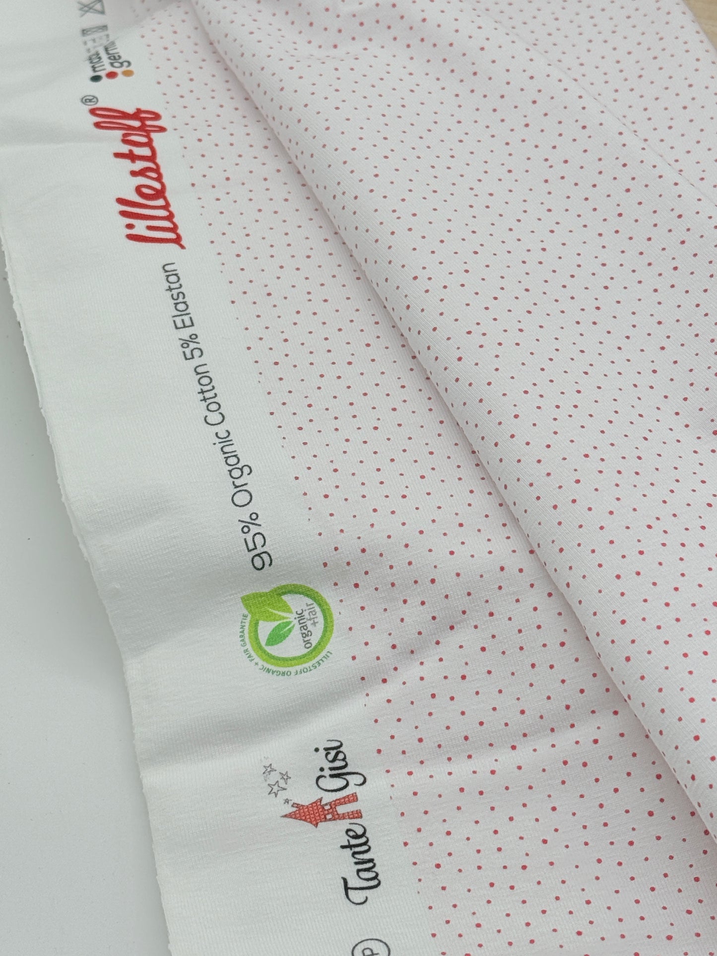 Jersey Reststück kleine Punkte (Lillestoff) rot weiß