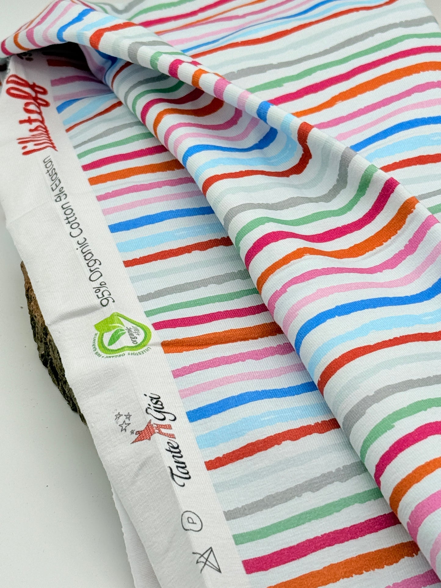 Jersey Reststück bunte Streifen (Lillestoff) weiss