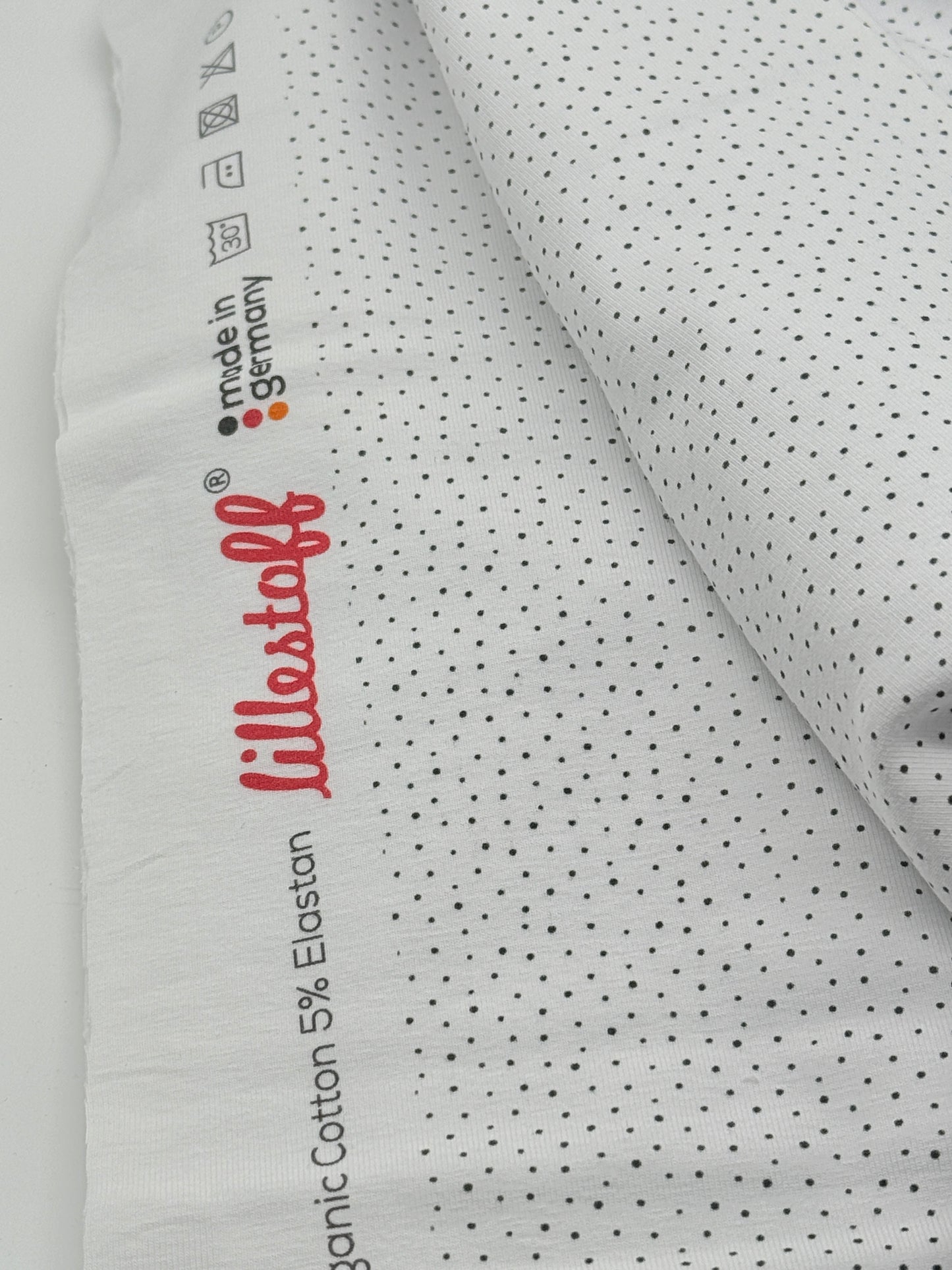 Jersey Reststück kleine Punkte (Lillestoff) schwarz weiß