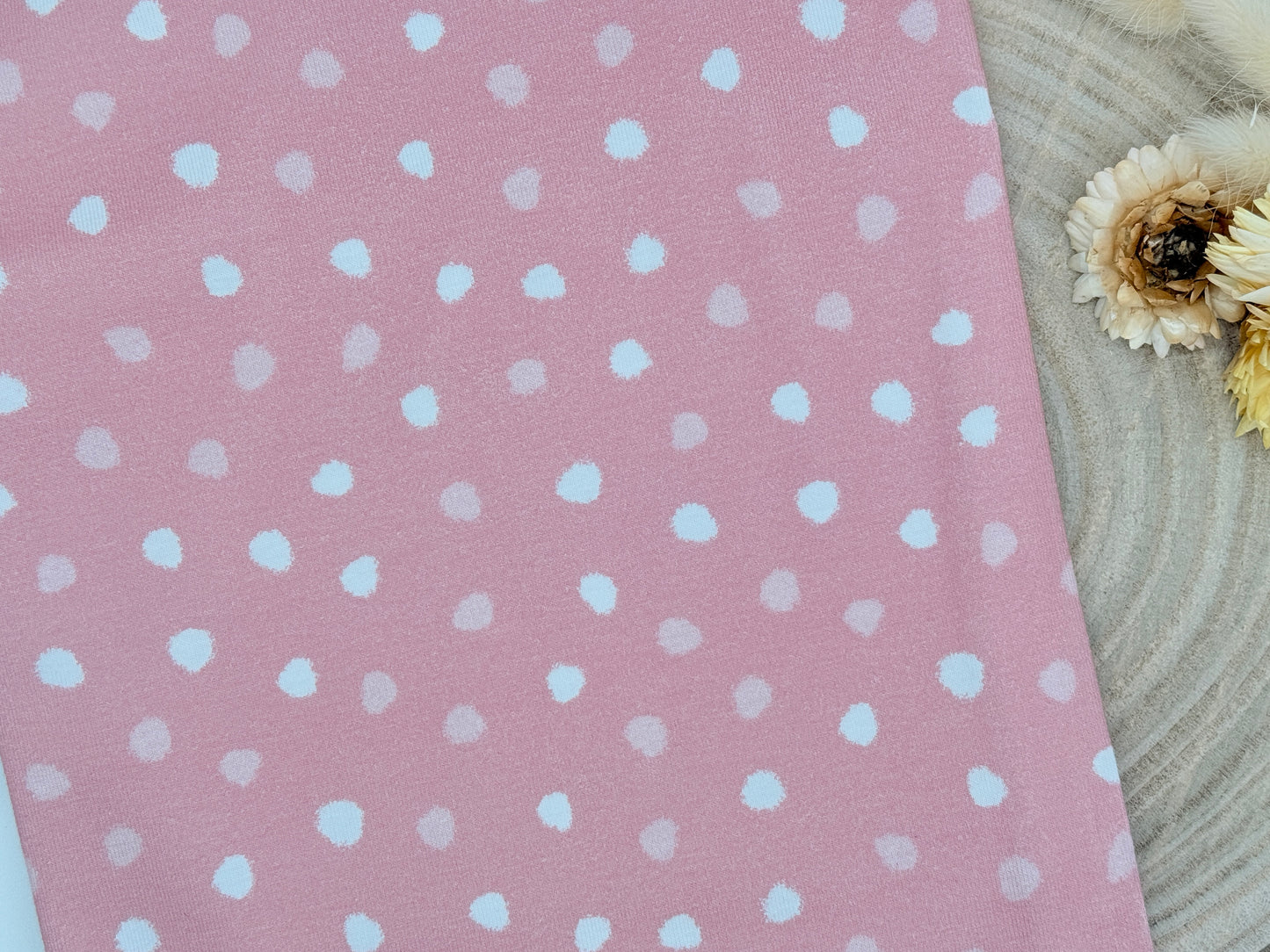 Jersey Reststück Punkte (Lillestoff) rosa weiss