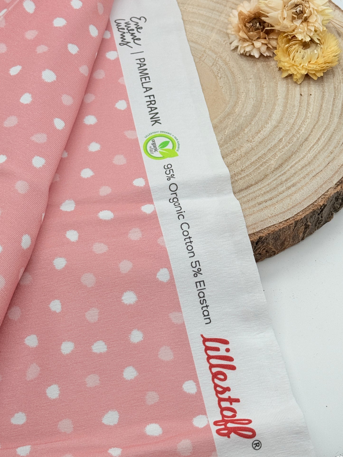 Jersey Reststück Punkte (Lillestoff) rosa weiss