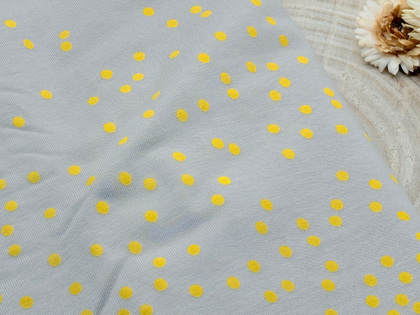 Jersey Reststück Punkte Verlauf (Lillestoff) gelb beige
