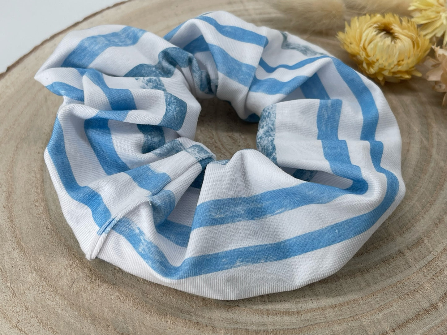 Scrunchie Haargummi elastisches Haarband Haarschmuck blau weiß gestreift