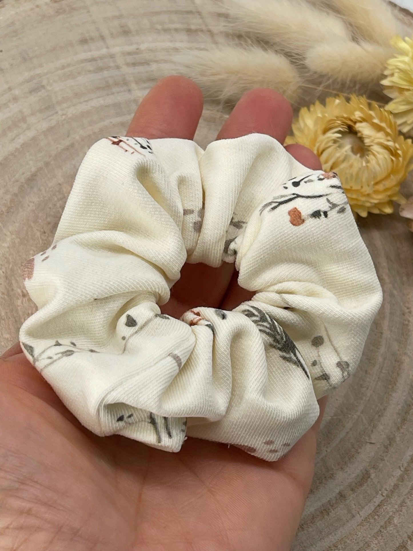 Jersey Scrunchie Haargummi Gräser beige