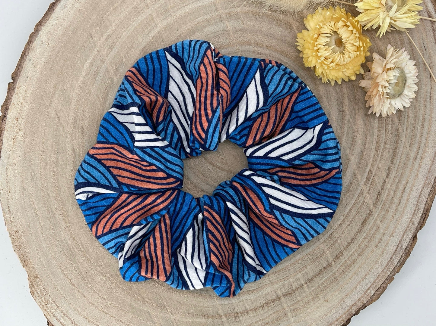 Scrunchie Haargummi elastisches Haarband Haarschmuck Retro Muster blau