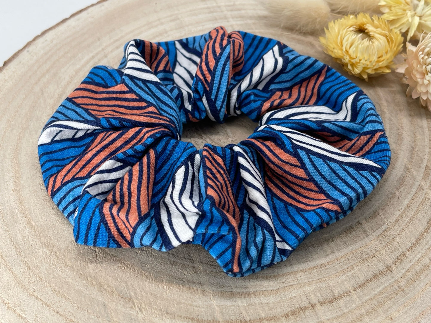 Scrunchie Haargummi elastisches Haarband Haarschmuck Retro Muster blau