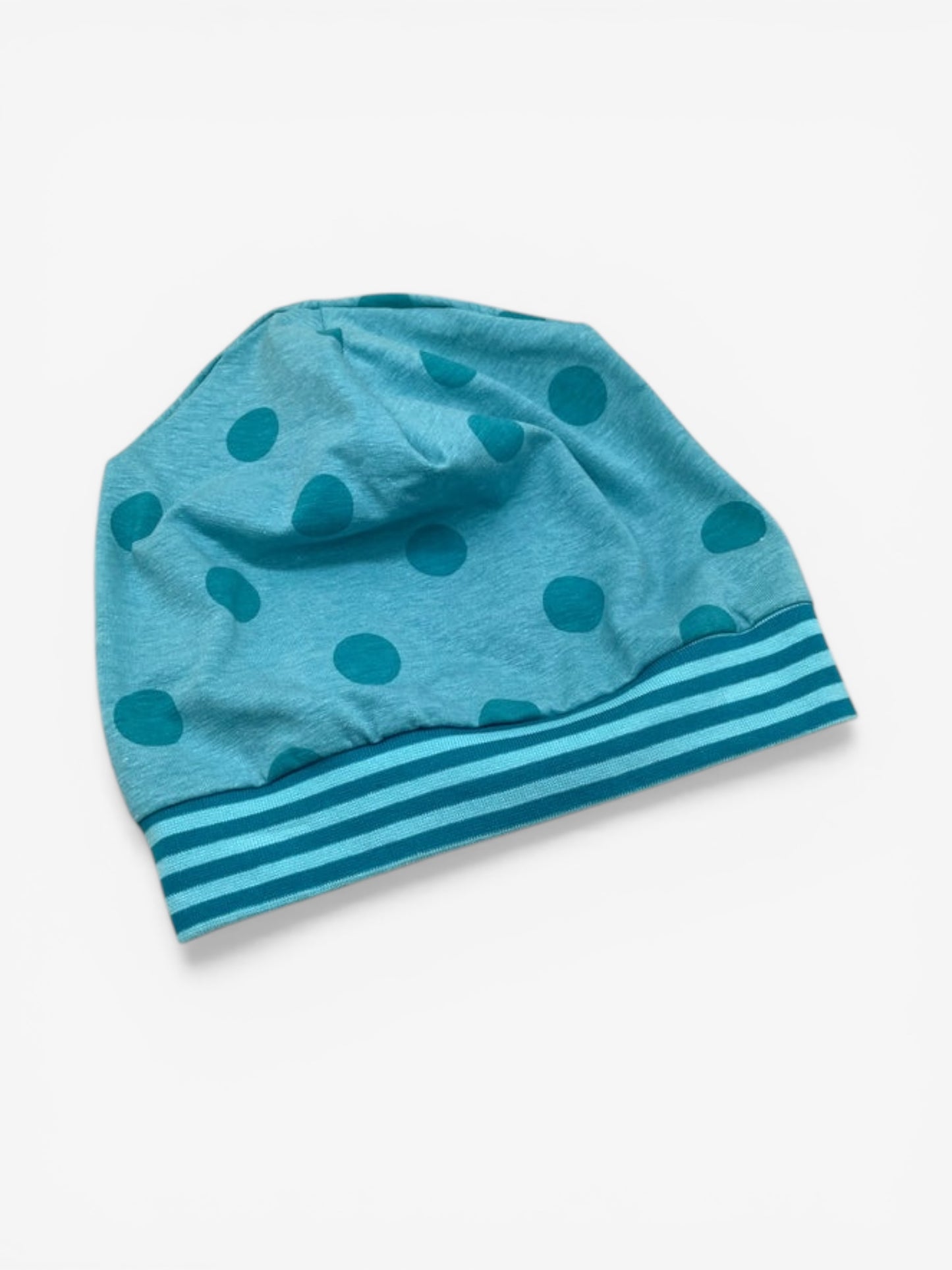 Beanie für Kinder mit Bund - Punkte Motiv auf blau