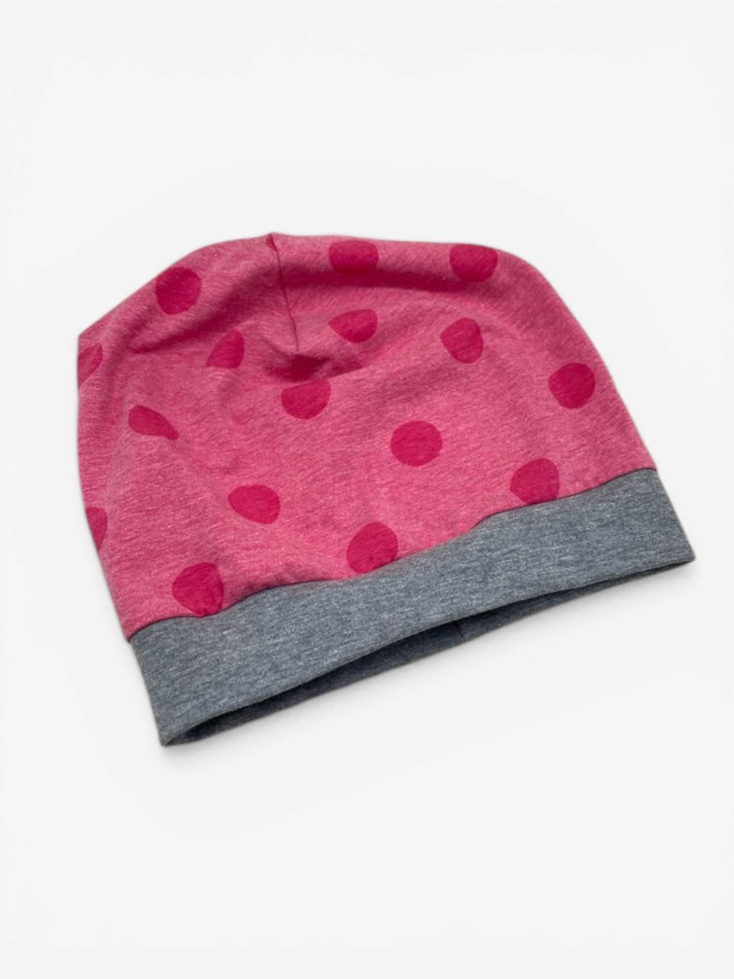 Beanie für Kinder mit Bund - Punkte Motiv auf rosa