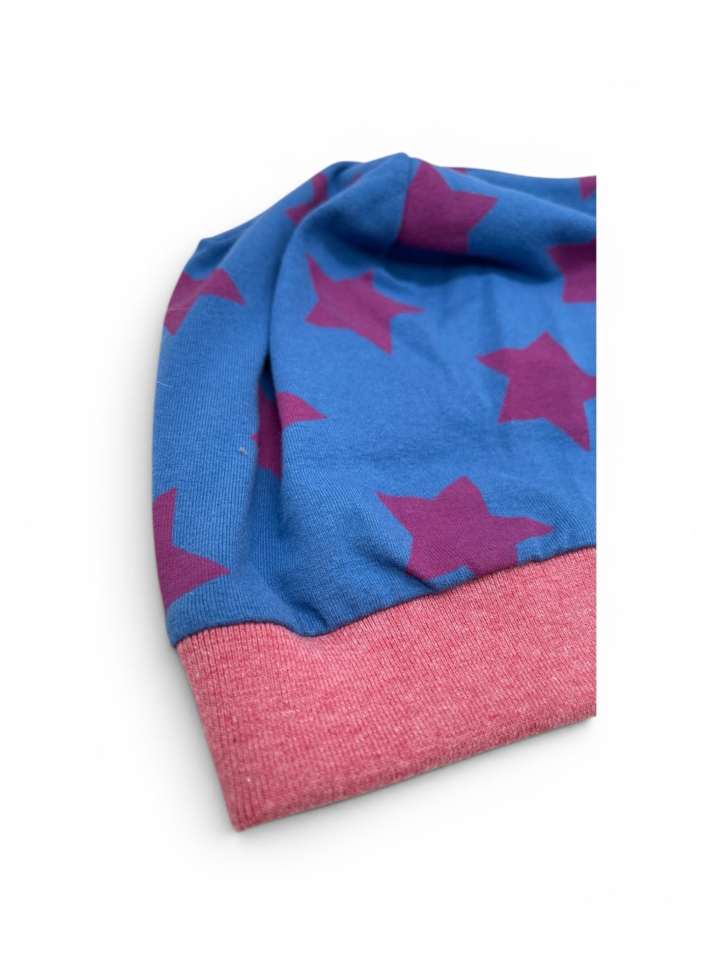 Beanie für Kinder mit Bund - Sternen Motiv auf blau