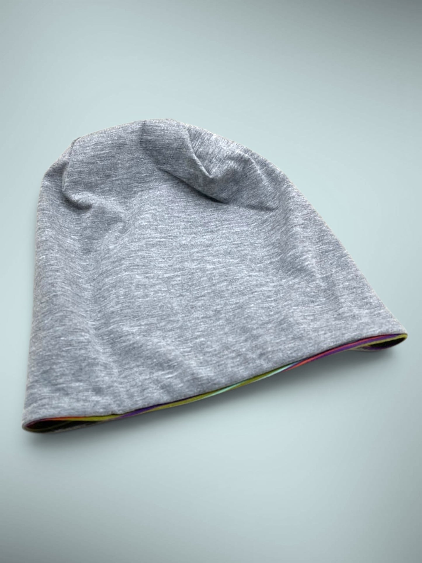 Wende-Beanie für Kinder – Streifen Design blau