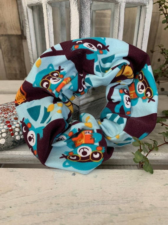Jersey Scrunchie Haargummi kleiner Waschbär Blau