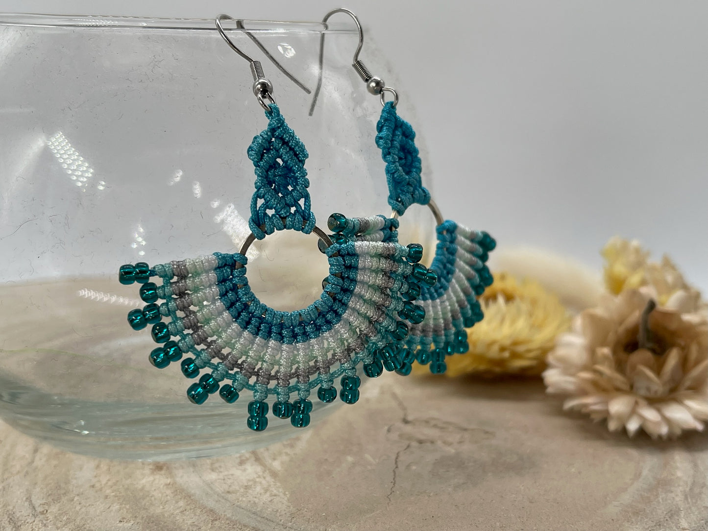 Einzigartiger Makramee Ohrhänger Ohrring Boho Hippie Schmuck blue Mexico (1 Paar)
